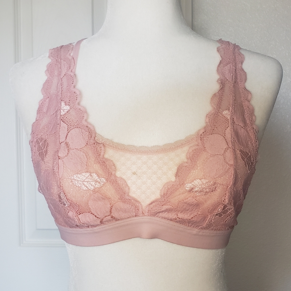 aerie Soft Pink Lace Layered Bralette, S